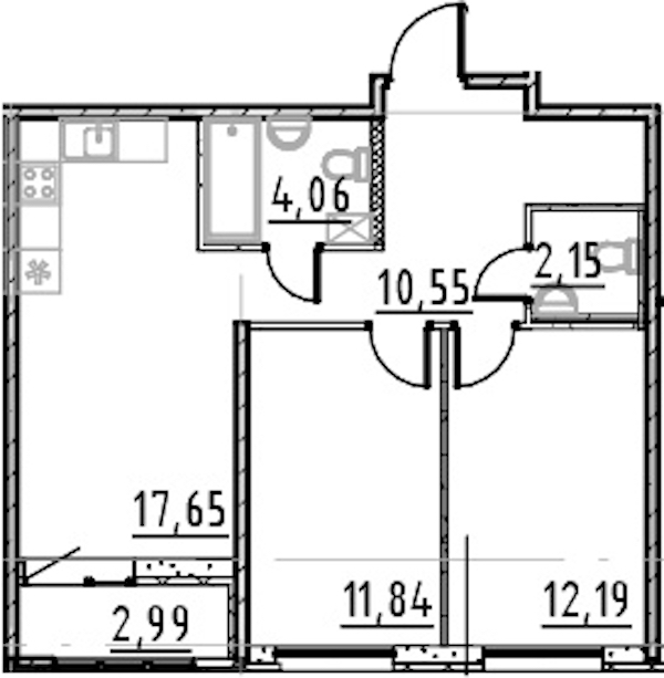 2-комнатная квартира 58.44 м², 2/9 эт., ЖК «Город Первых»